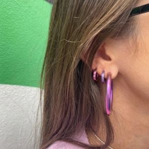 Stephanie Gottlieb Electric Pink Tube Hoop Earrings